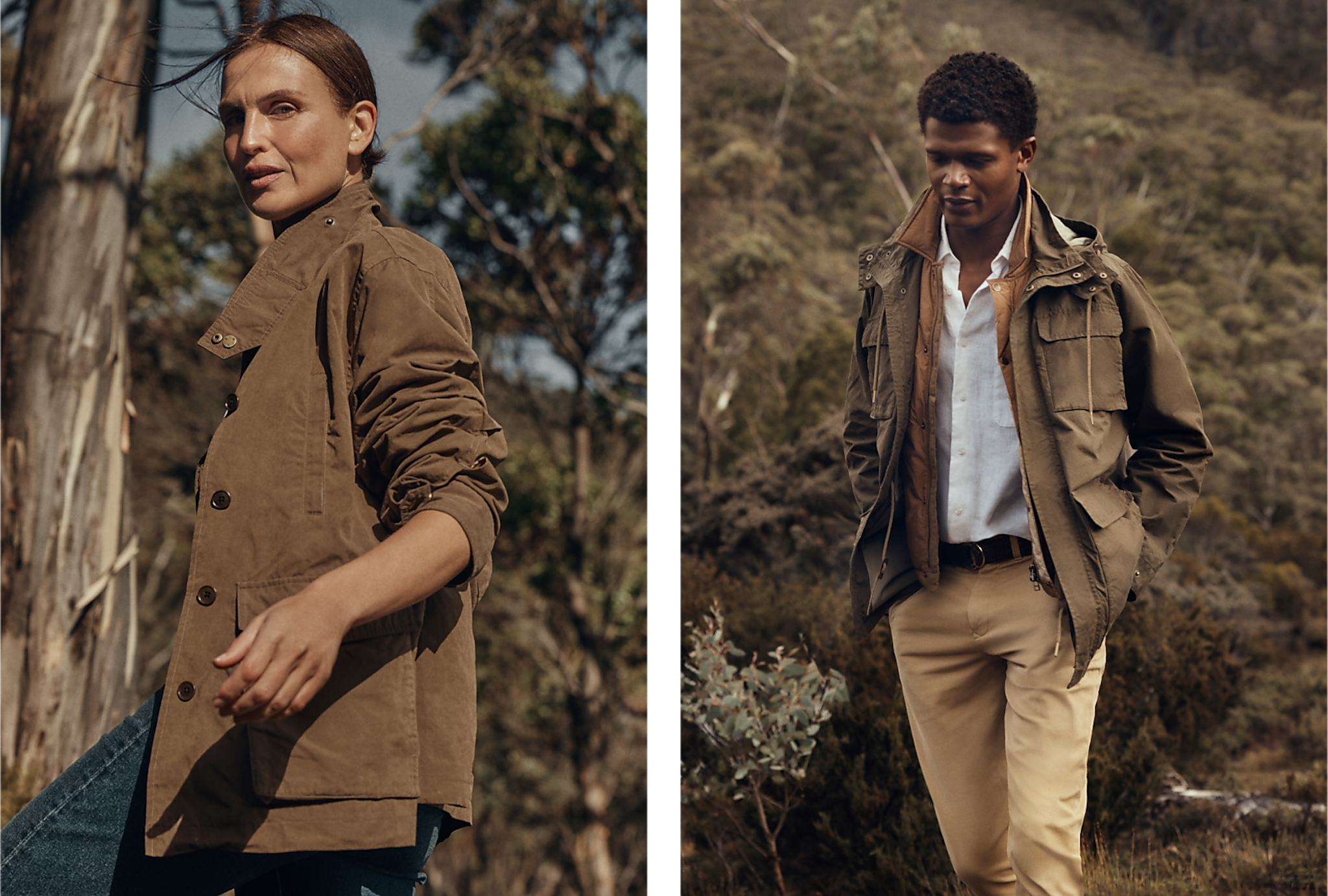 layered-jackets-and-shirt-r.m.williams-man-standing-in-forrest