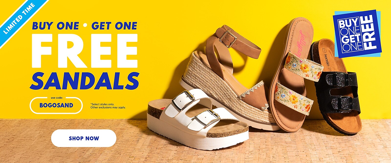 BOGO Free Sandals on select styles with code BOGOSAND at checkout