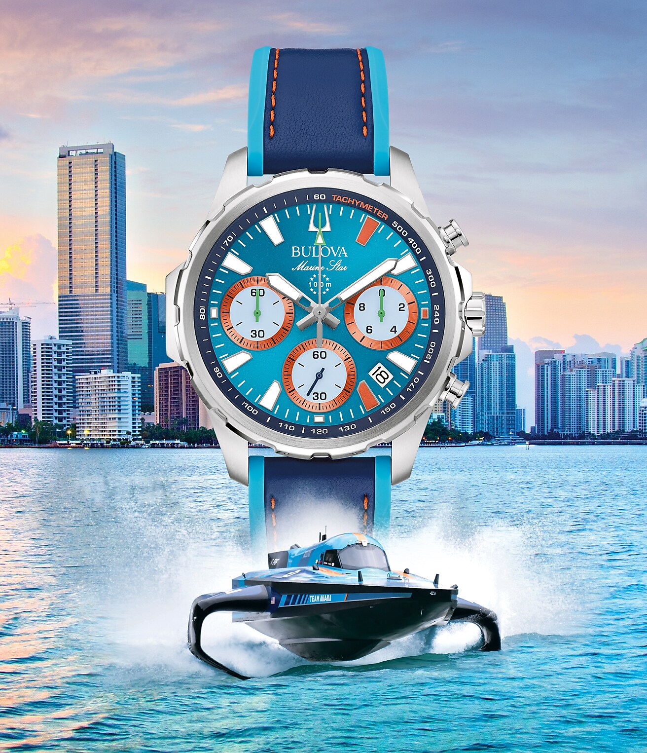 Blue Dial Leather and Silicone Strap E1 Team Miami GP 96B460GP